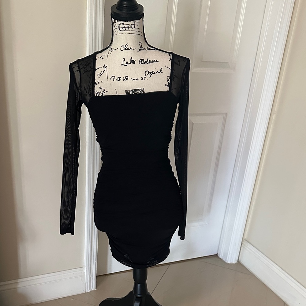 Fashion Nova Black Mesh Long Sleeve Dress